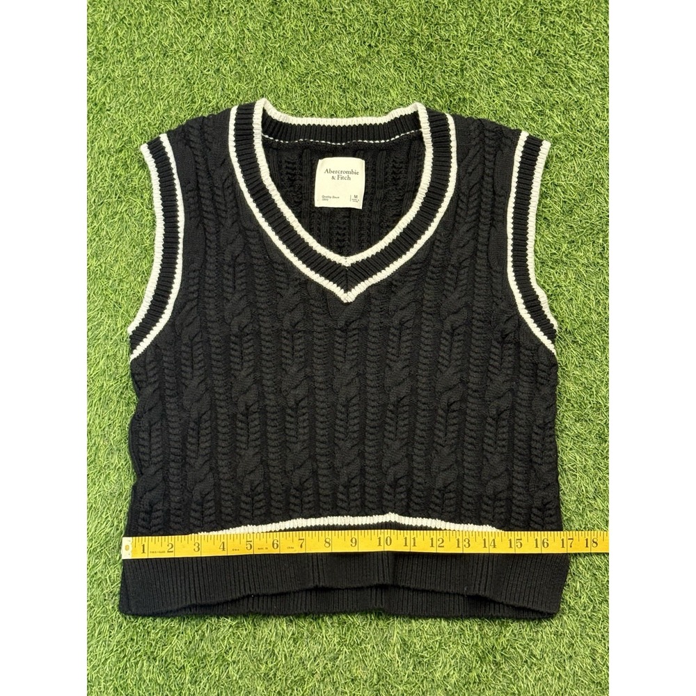 Abercrombie & Fitch Sweater Vest Womens Medium Navy Blue Y2K Tennis Tunic Preppy - Picture 12 of 13